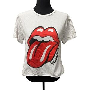 Rolling Stones Large White Red Lips Logo Graphic Band Tee Shirt